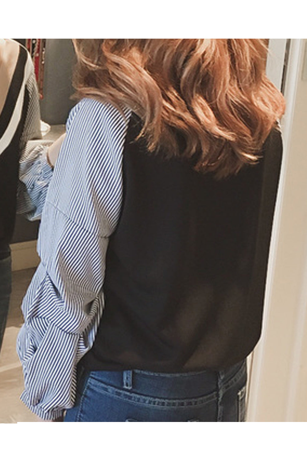 Women Soft & Thin Long Sleeve Easy V-Neck Delightful Striped Pattern Pullover Summer Convenient Shirt