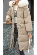 Women Warm Long Sleeve Fluffy Hooded Neck Flap Pocket Fabulous Solid Colored Winter Warm Casual Padded Jacke