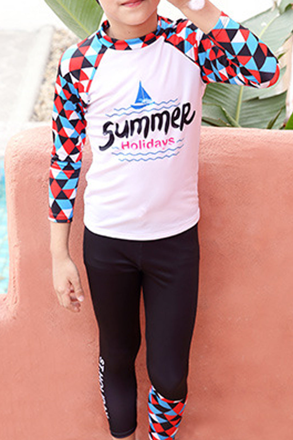Kids Boys Long Sleeve Summer Sunscreen Flexible Printed Style Swimwear Set