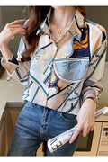 Women Elegent Printed Pattern Collar Neck Easy Button Closure Summer Casual Stylish Shirt