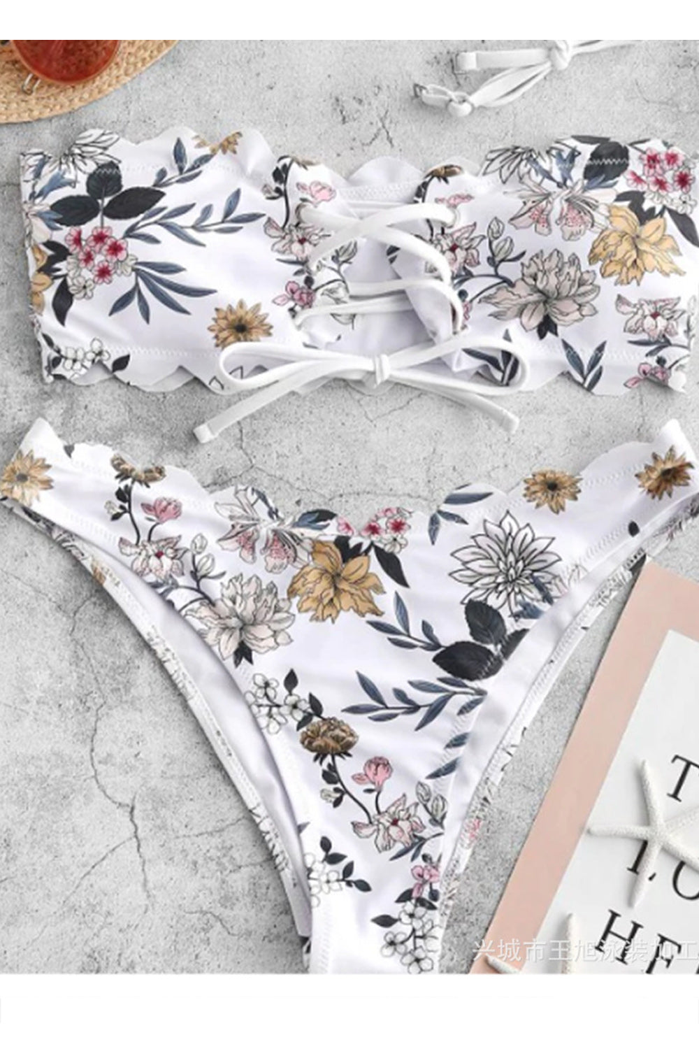 Women Magnificent Flower Printed Tie Strap Soft Breathable Two Piece Swimwear