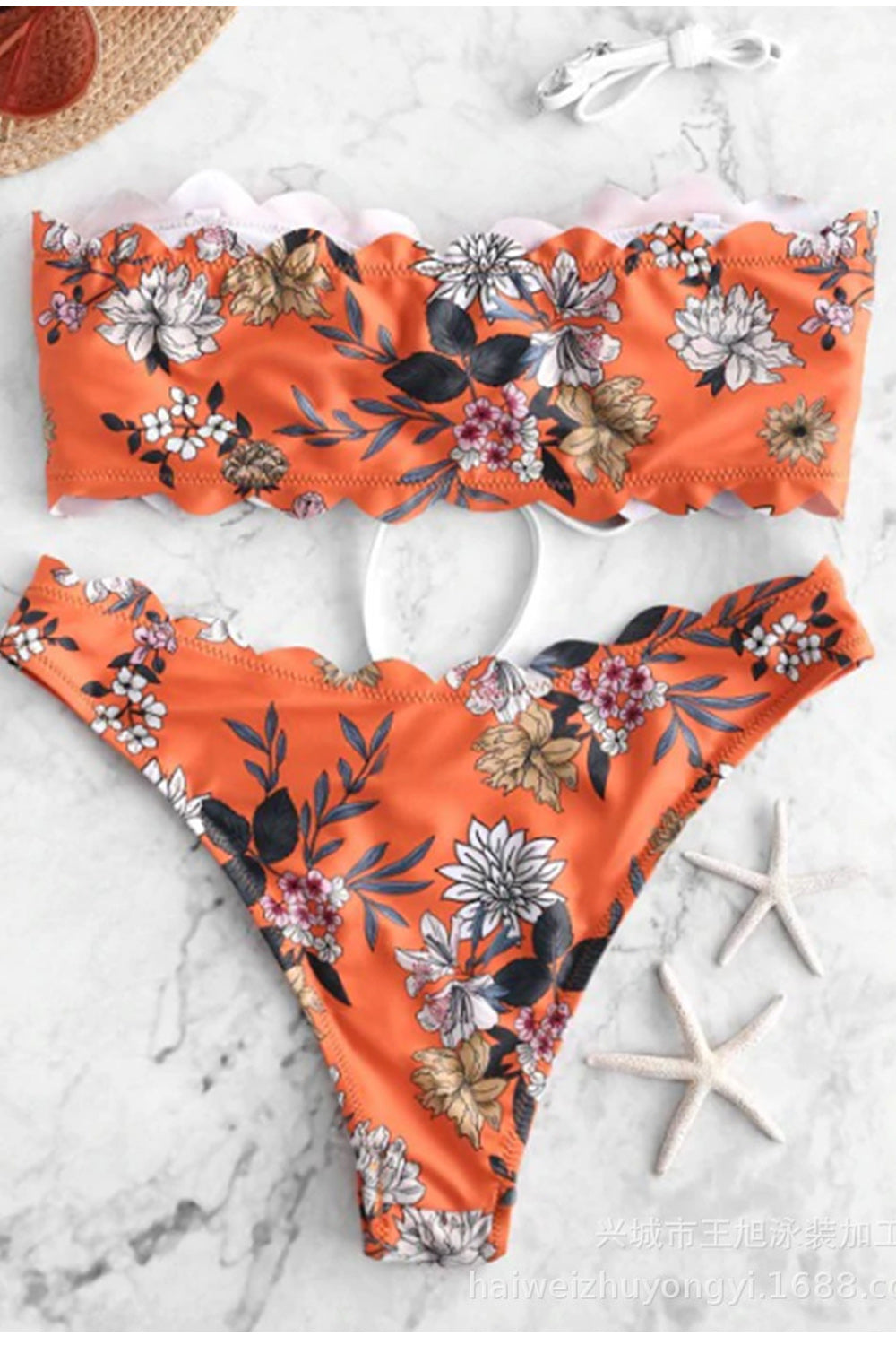 Women Magnificent Flower Printed Tie Strap Soft Breathable Two Piece Swimwear