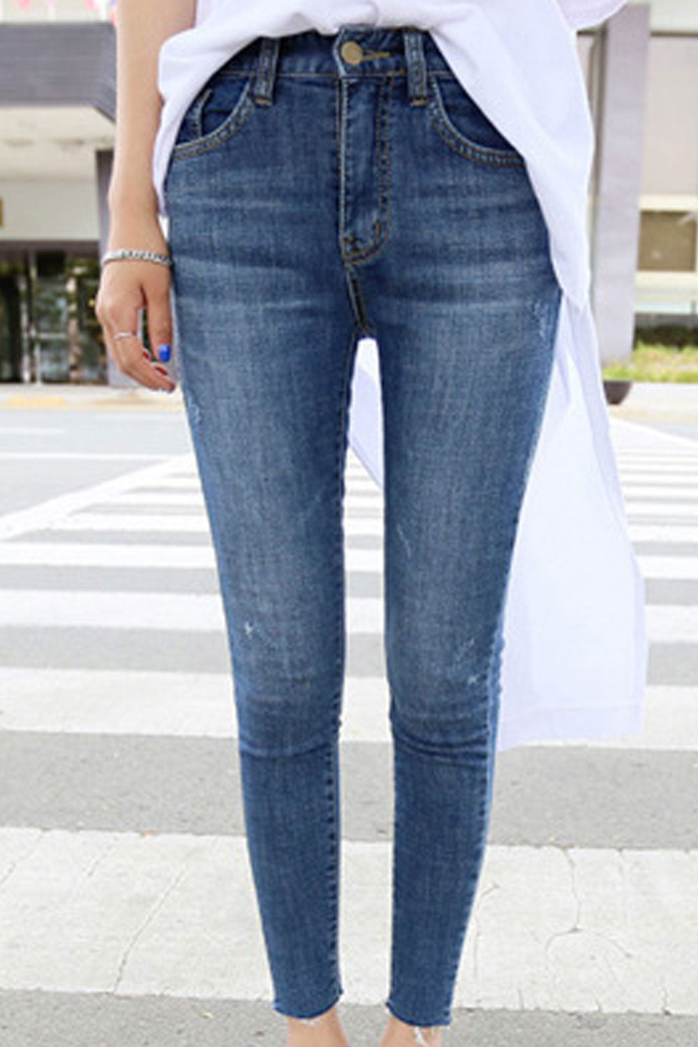 Women Flexible Solid Pattern High Waist Modern Magnificent Classy Denim Jeans