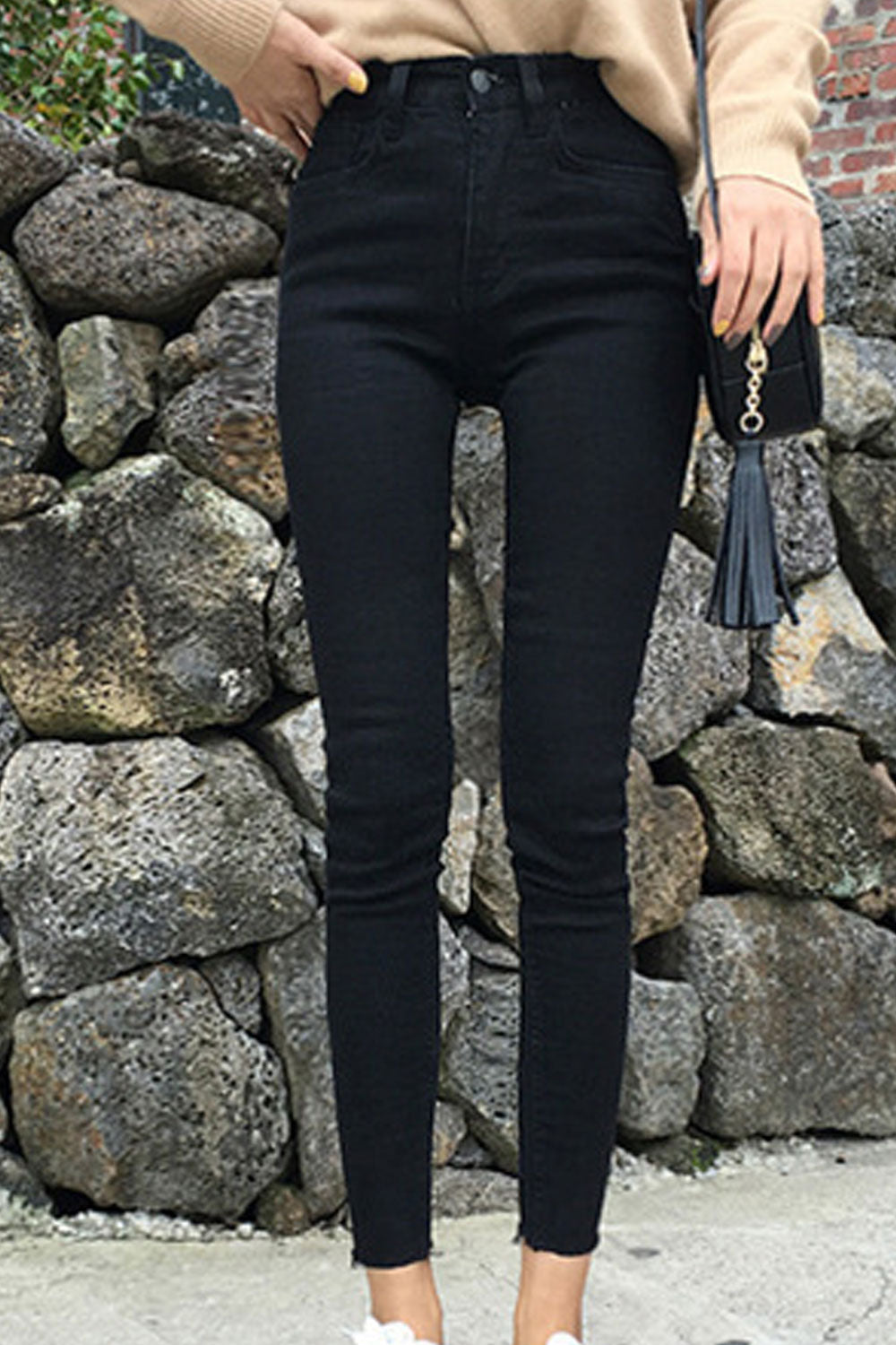Women Flexible Solid Pattern High Waist Modern Magnificent Classy Denim Jeans
