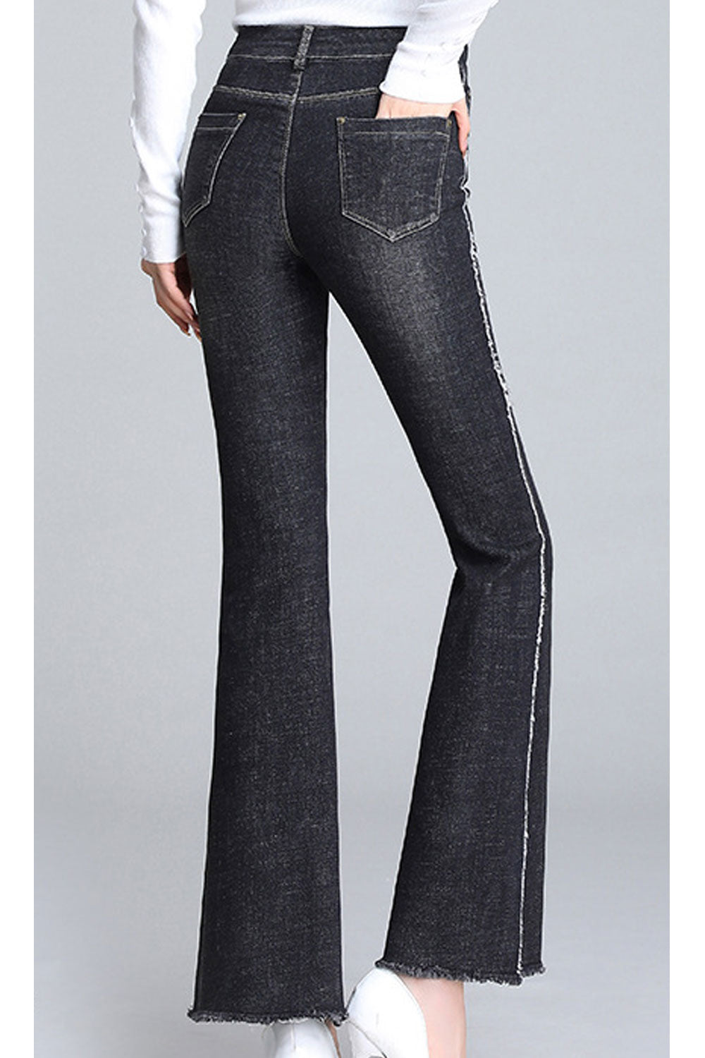 Women Flared Style High Waist Belt Loops Fashionable Soft Denim Jeans