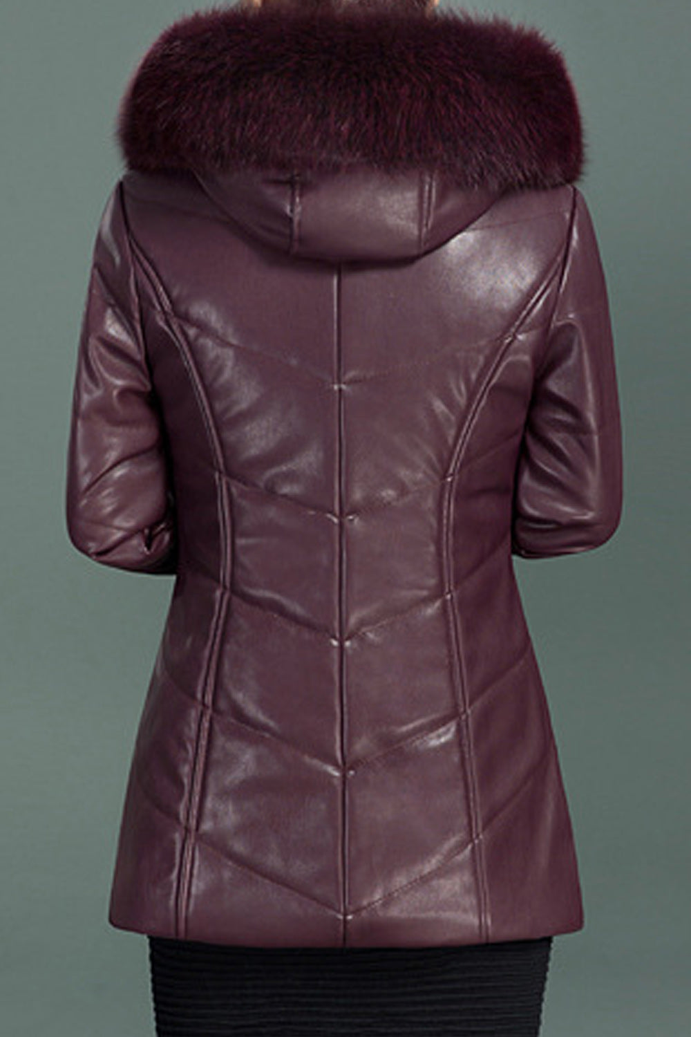 Womem Classy Pleate Sleeve Faux Collar Leather Jacket