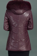 Womem Classy Pleate Sleeve Faux Collar Leather Jacket