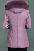 Womem Classy Pleate Sleeve Faux Collar Leather Jacket