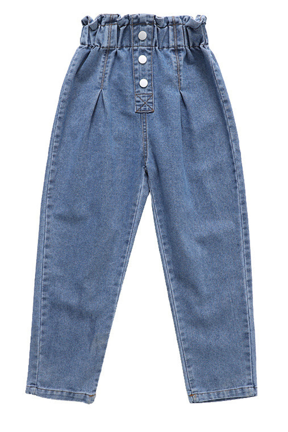 Kids Girls Restful Elasticated Waist Superb Solid Colored Folded Ankle Comfortable Denim Jeans