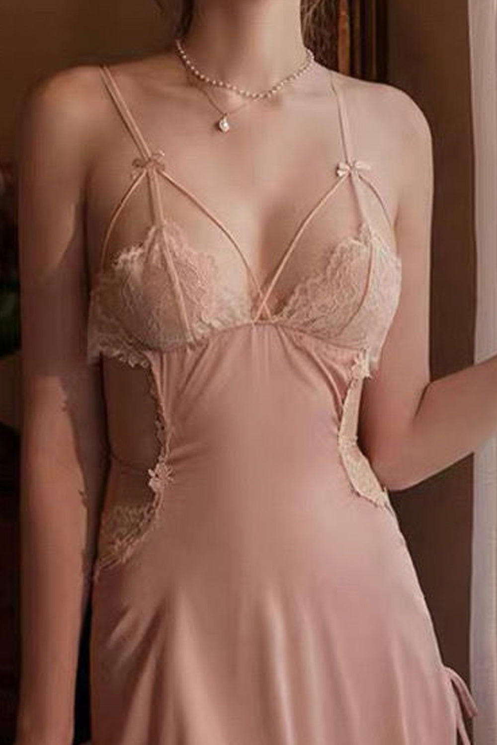 Women Adjustable Straped Neck Slim Fit Outstanding Lace pattern Summer Night Wear Lingerie