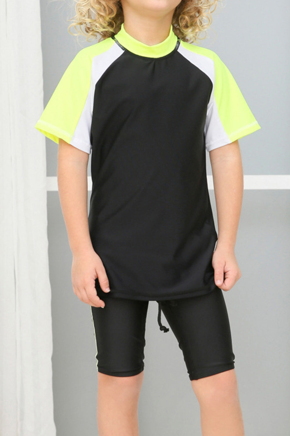 Kids Boys Stylish Short Sleeve Collar Neck Breathable Swimsuit Set