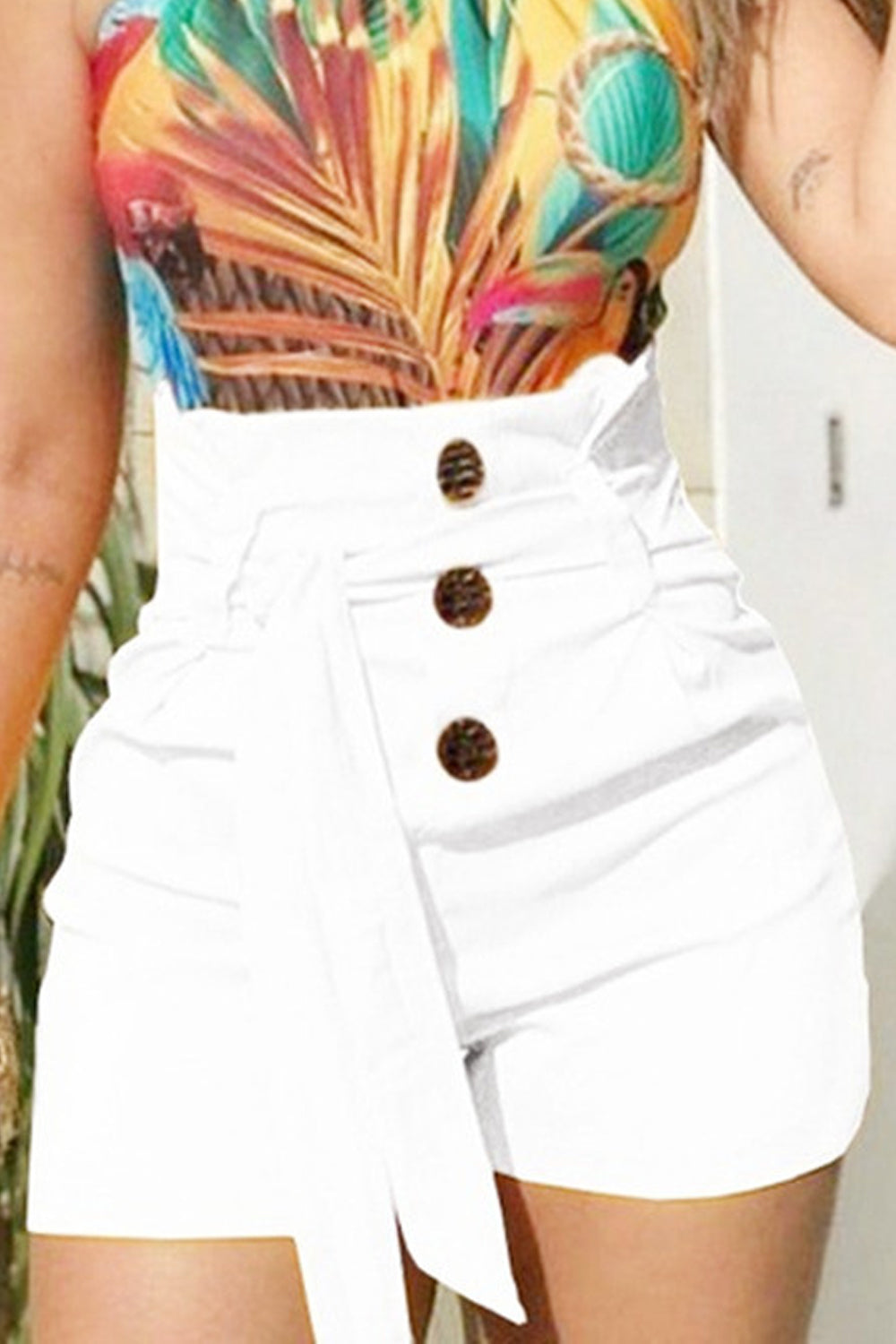 Women Tremendous Solid Colored Slim Fit Knotted High Waist Button Styled Casual Short