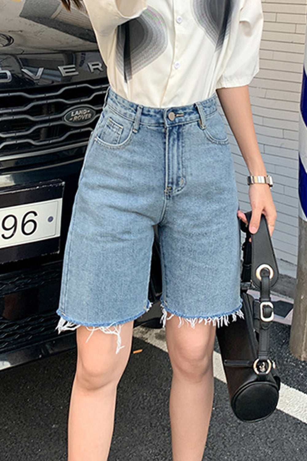 Women Breathable High Waist Tremendous Solid Colored Summer Relaxed Fit Weekend Denim Short