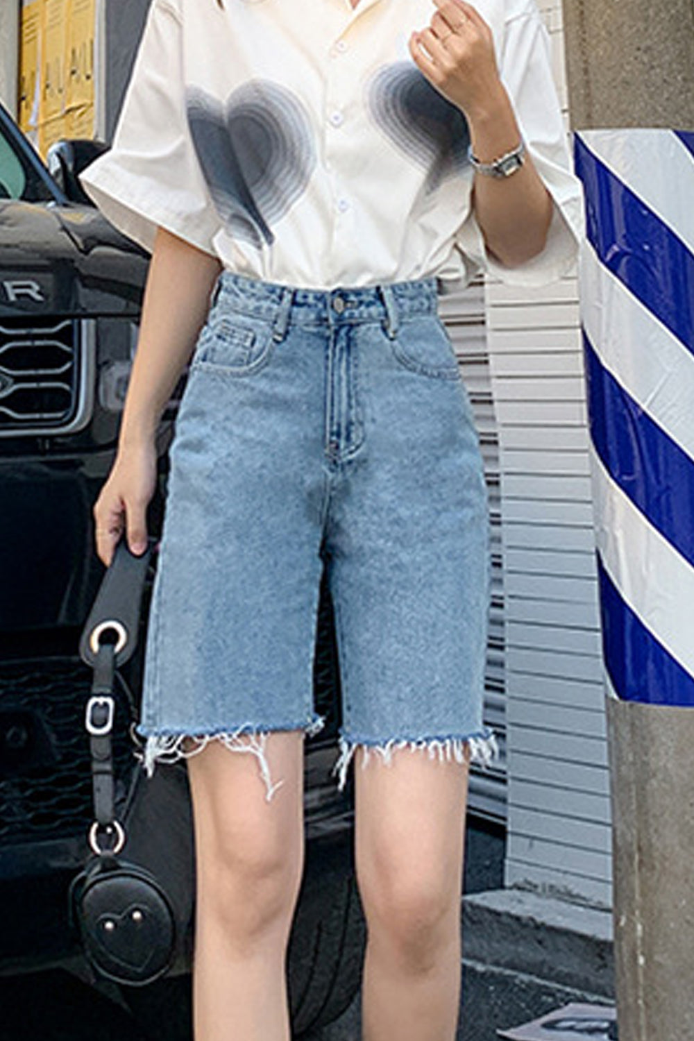 Women Breathable High Waist Tremendous Solid Colored Summer Relaxed Fit Weekend Denim Short