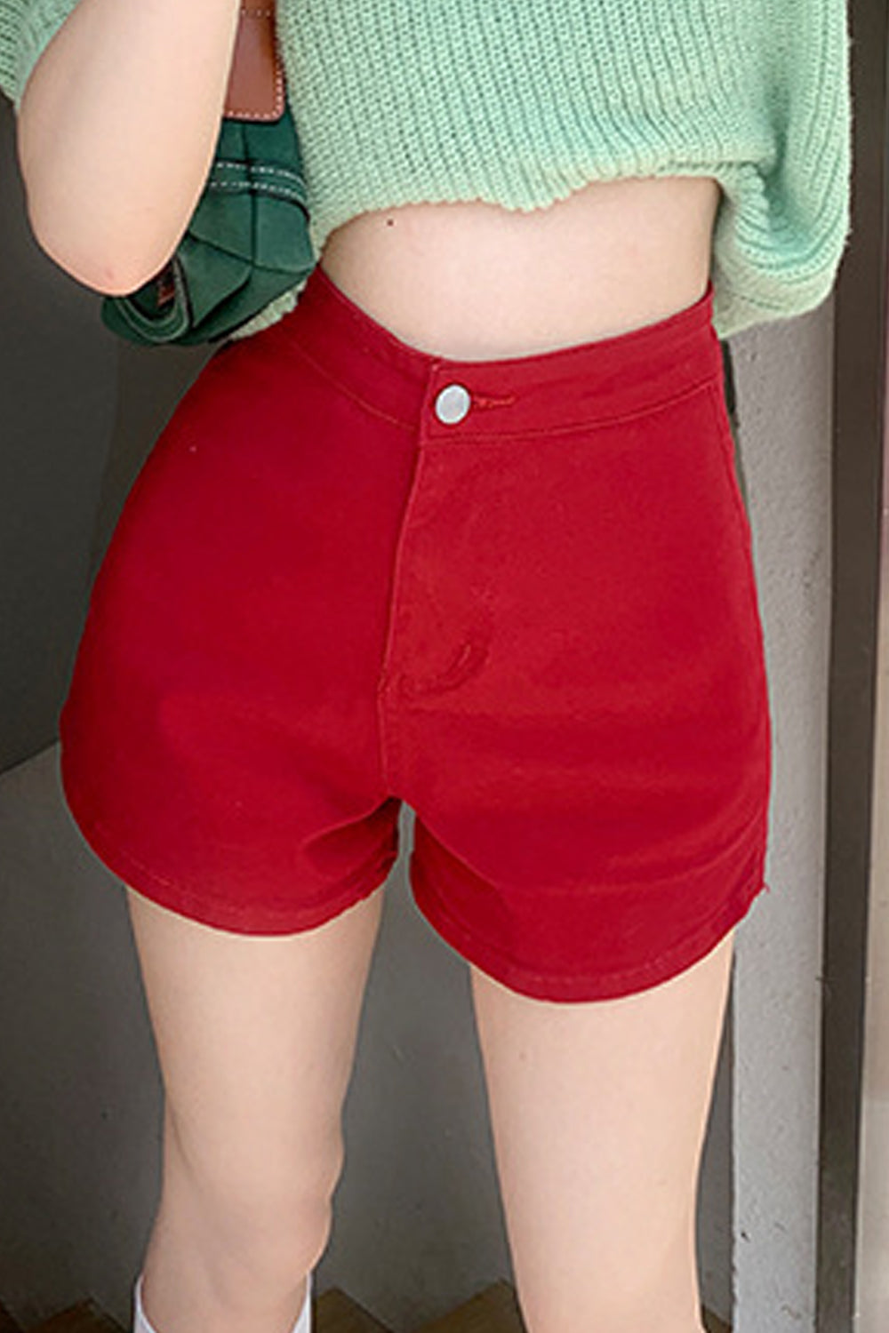 Women Easy Button Closure High Waist Classy Solid Colored Restful Summer Casual Denim Short