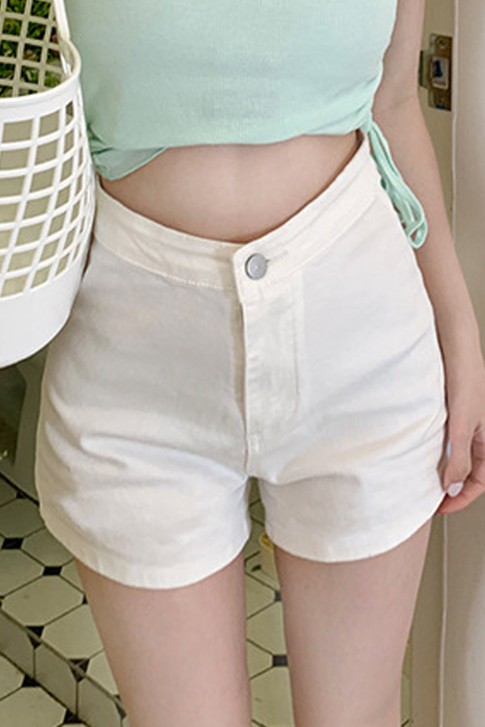 Women Easy Button Closure High Waist Classy Solid Colored Restful Summer Casual Denim Short