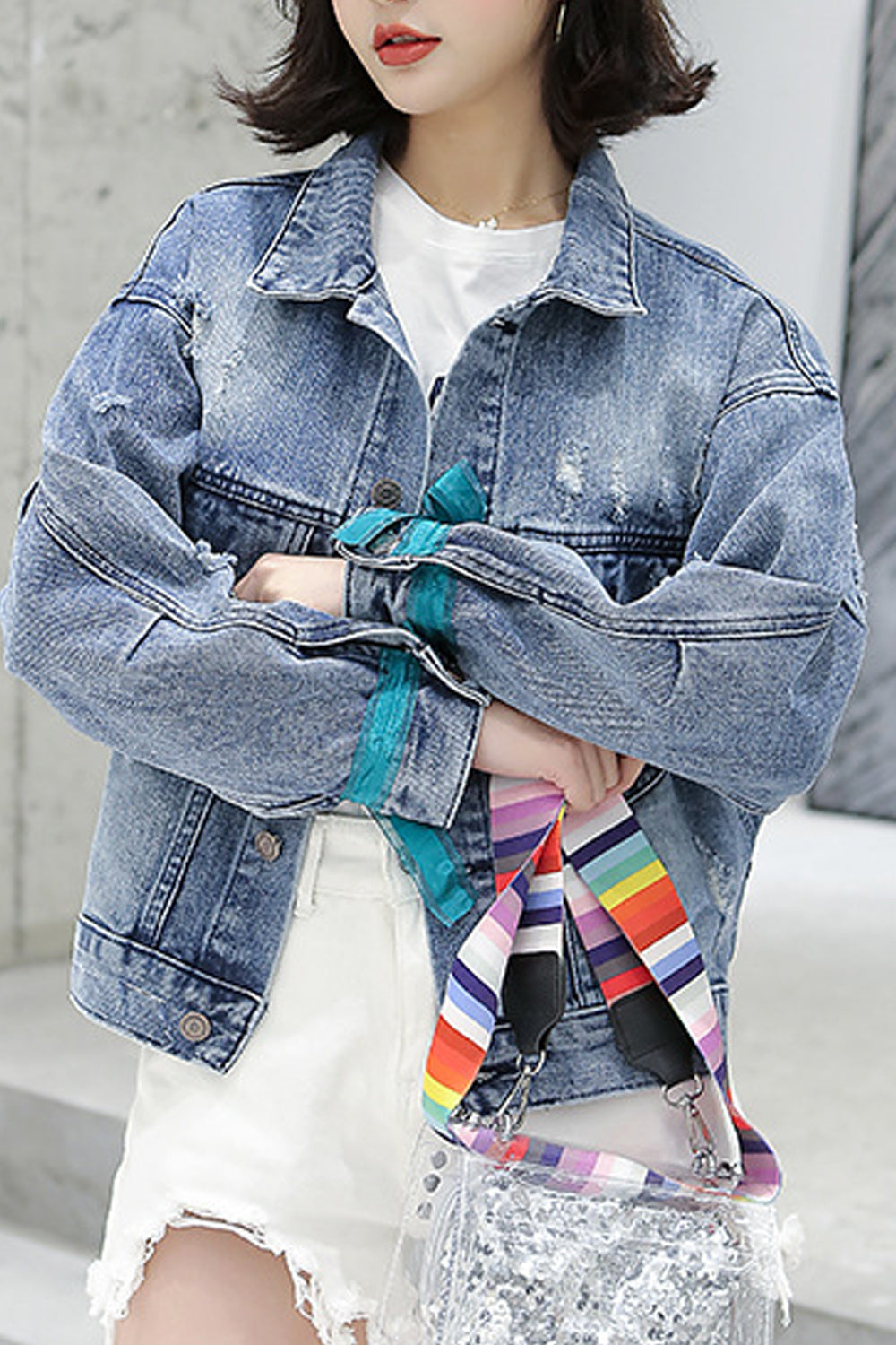 Women Loose Embroidery Style Wonderful Long Sleeve Casual Winter Denim Jacket