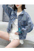 Women Loose Embroidery Style Wonderful Long Sleeve Casual Winter Denim Jacket