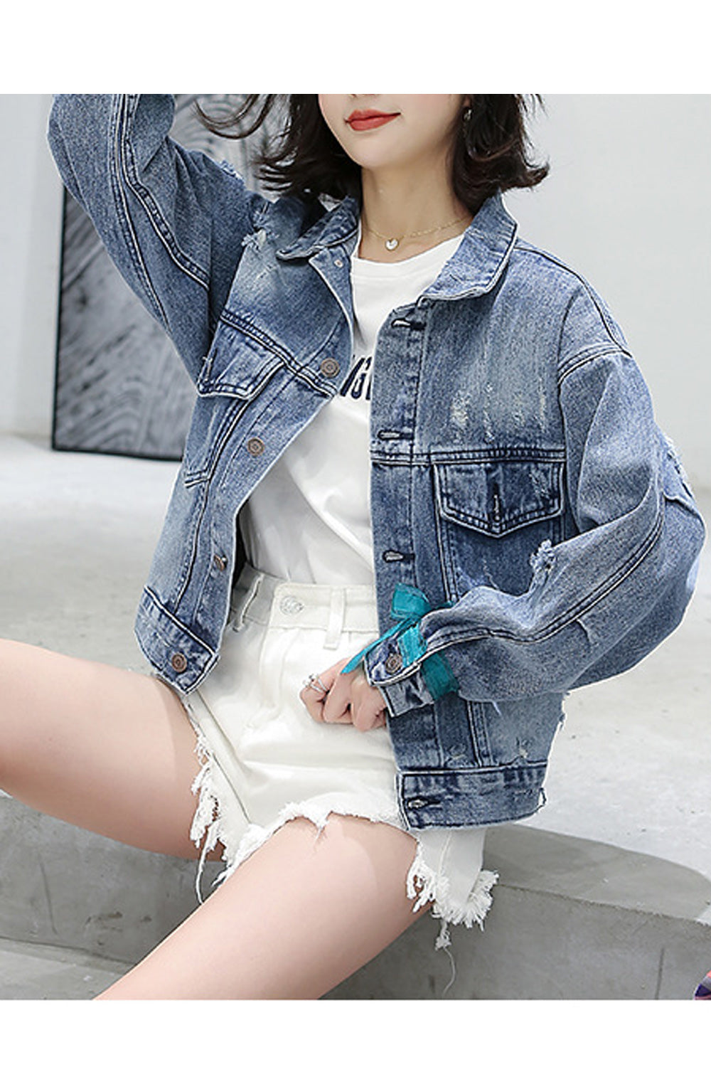 Women Loose Embroidery Style Wonderful Long Sleeve Casual Winter Denim Jacket