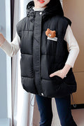 Kids Girls Pretty Solid Colored Easy Hooded Neck Zipper Closure Sleeveless Winter Padded Vest