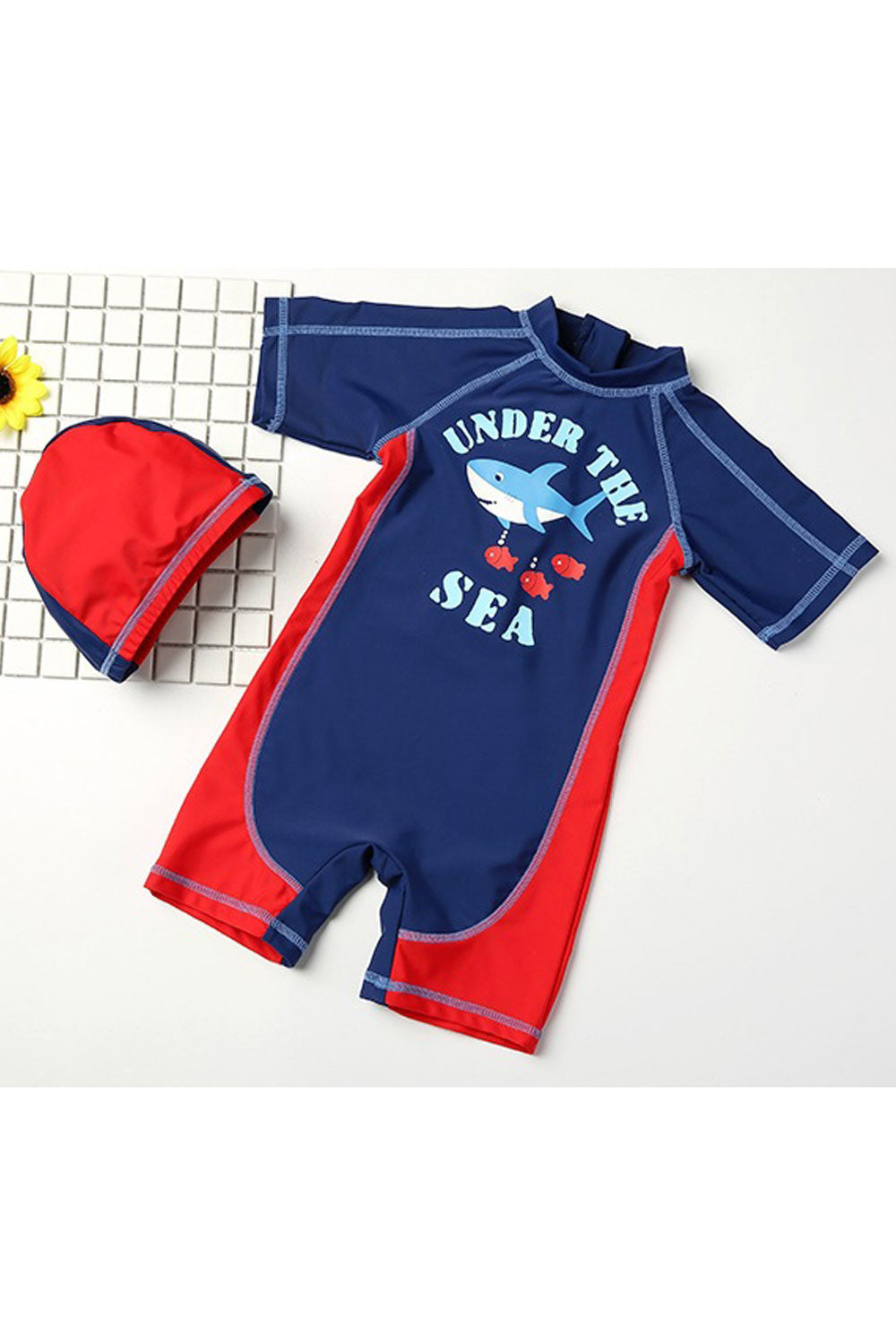 Kids Boys Awesome Printed Pattern Short Sleeve & Round Neck Comfortable Summer Pool Swimwear