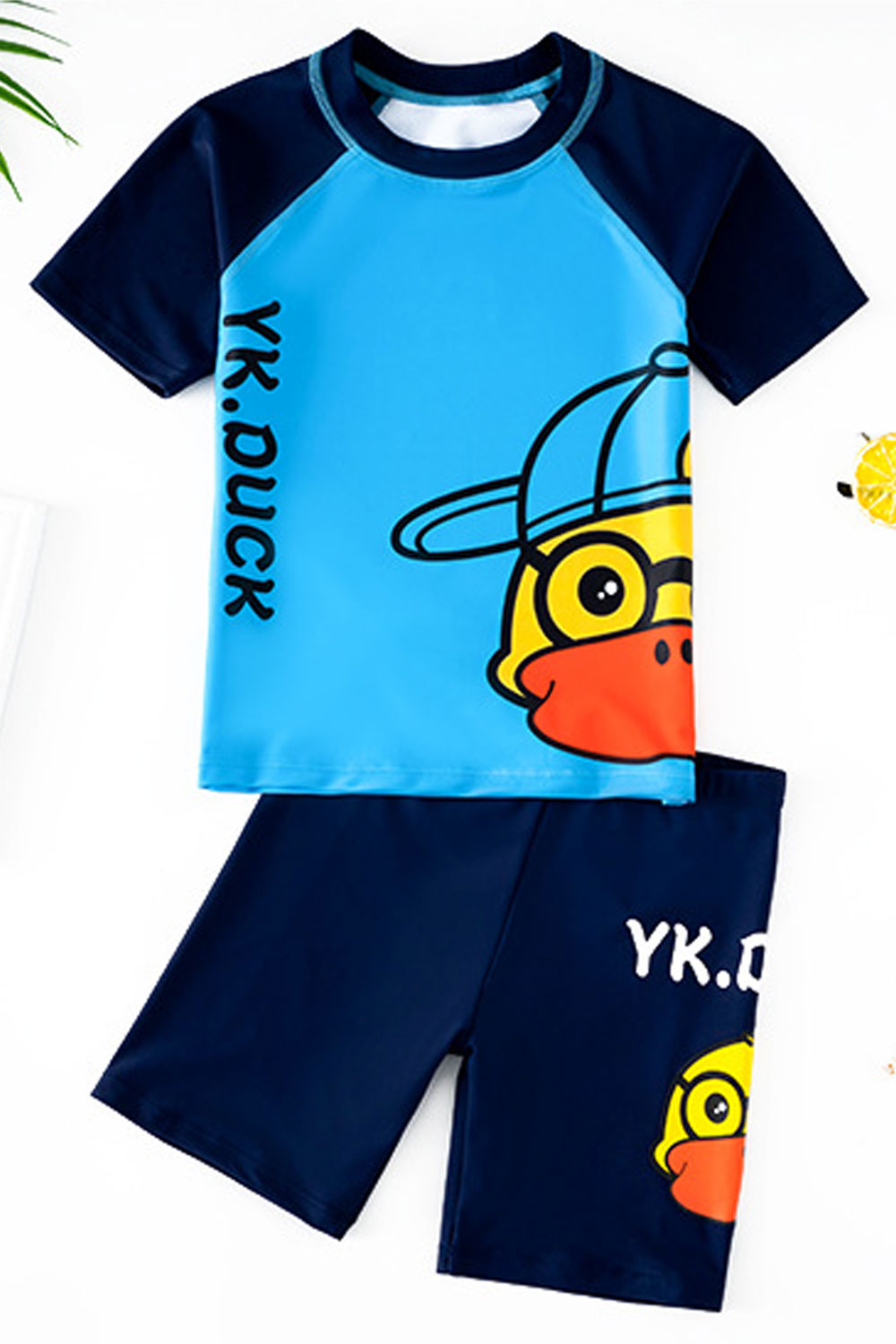 Kids Boys Restful Round Neck Comfy Waist Thin Short Sleeve Beautiful Cartoon Pattern Two-Piece Beach Swimwear