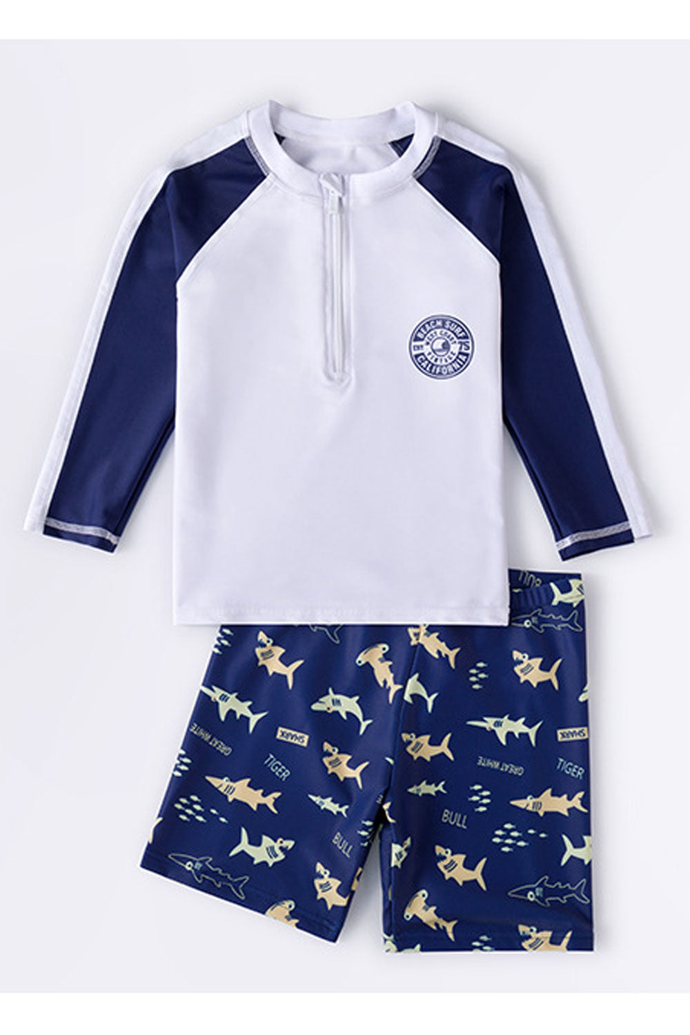 Kids Boys Long Sleeve Easy Round Neck Amazing Printed Pattern Two-Piece Summer Beach Swimwear