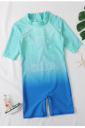 Kids Boys Zipper Styled Easy Round Neck Summer Short Sleeve Awesome Letter Pattern Beach Swimwear