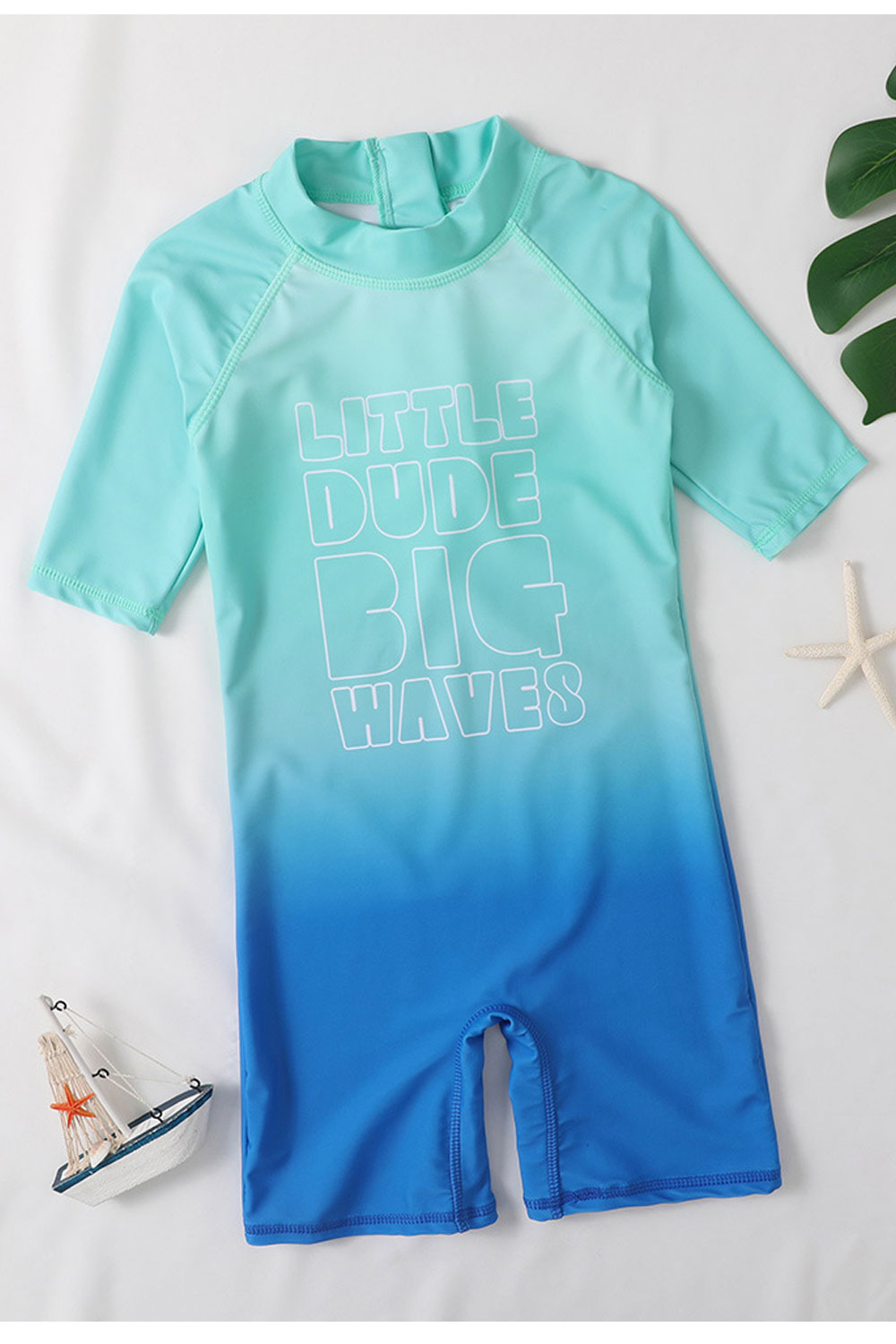 Kids Boys Zipper Styled Easy Round Neck Summer Short Sleeve Awesome Letter Pattern Beach Swimwear
