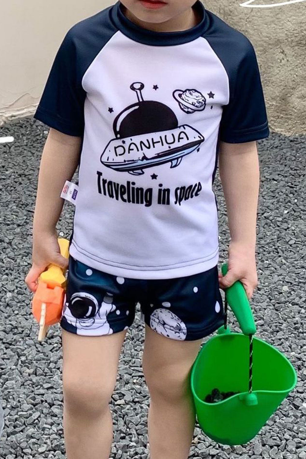 Kids Boys Comfortable Short Sleeve Easy Round Neck Superb Printed Pattern Two-Piece Pool Swimwear