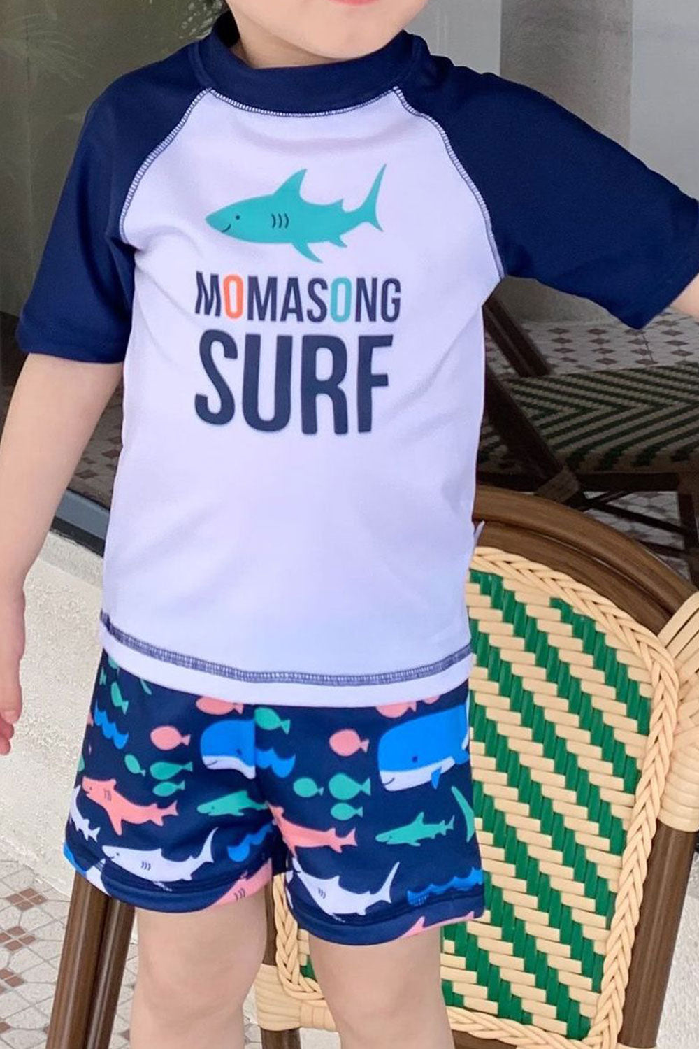 Kids Boys Fabulous Printed Pattern Restful Waist Easy Short Sleeve Summer Two-Piece Beach Swimwear