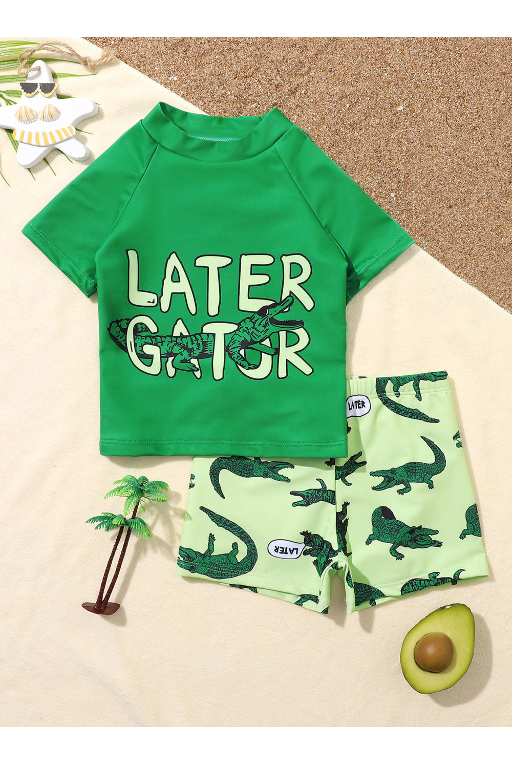 Kids Boys Trendy Printed Pattern Comfy Waist Easy Round Neck Two-Piece Fashion Pool Swimwear