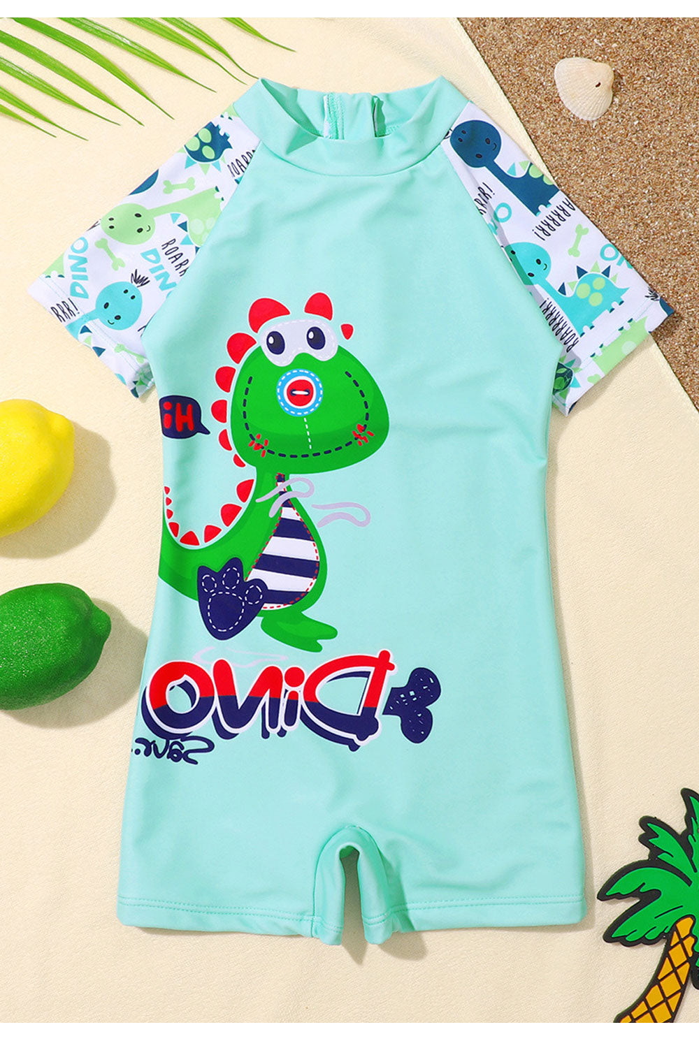 Kids Boys One-Piece Thin Short Sleeve Easy Round Neck Superb Cartoon Pattern Beach Swimwear