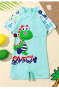 Kids Boys One-Piece Thin Short Sleeve Easy Round Neck Superb Cartoon Pattern Beach Swimwear