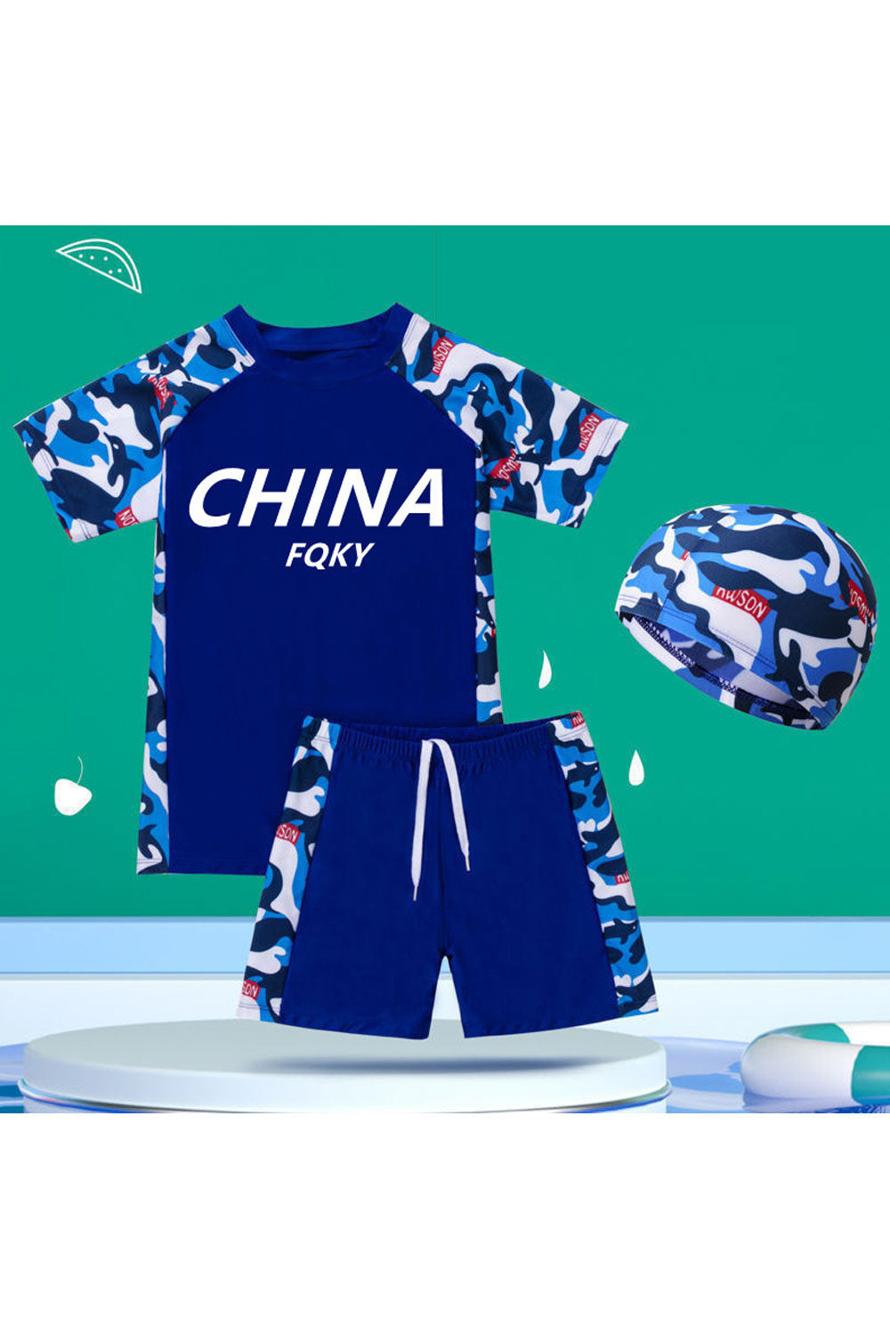 Kids Boys Fashionable Printed Pattern Thin Short Sleeve Comfortable Waist Two-Piece Beach Swimwear