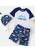 Kids Boys Restful Drawstring Waist Lovely Printed Pattern Round Neck Summer Two-Piece Pool Swimwear