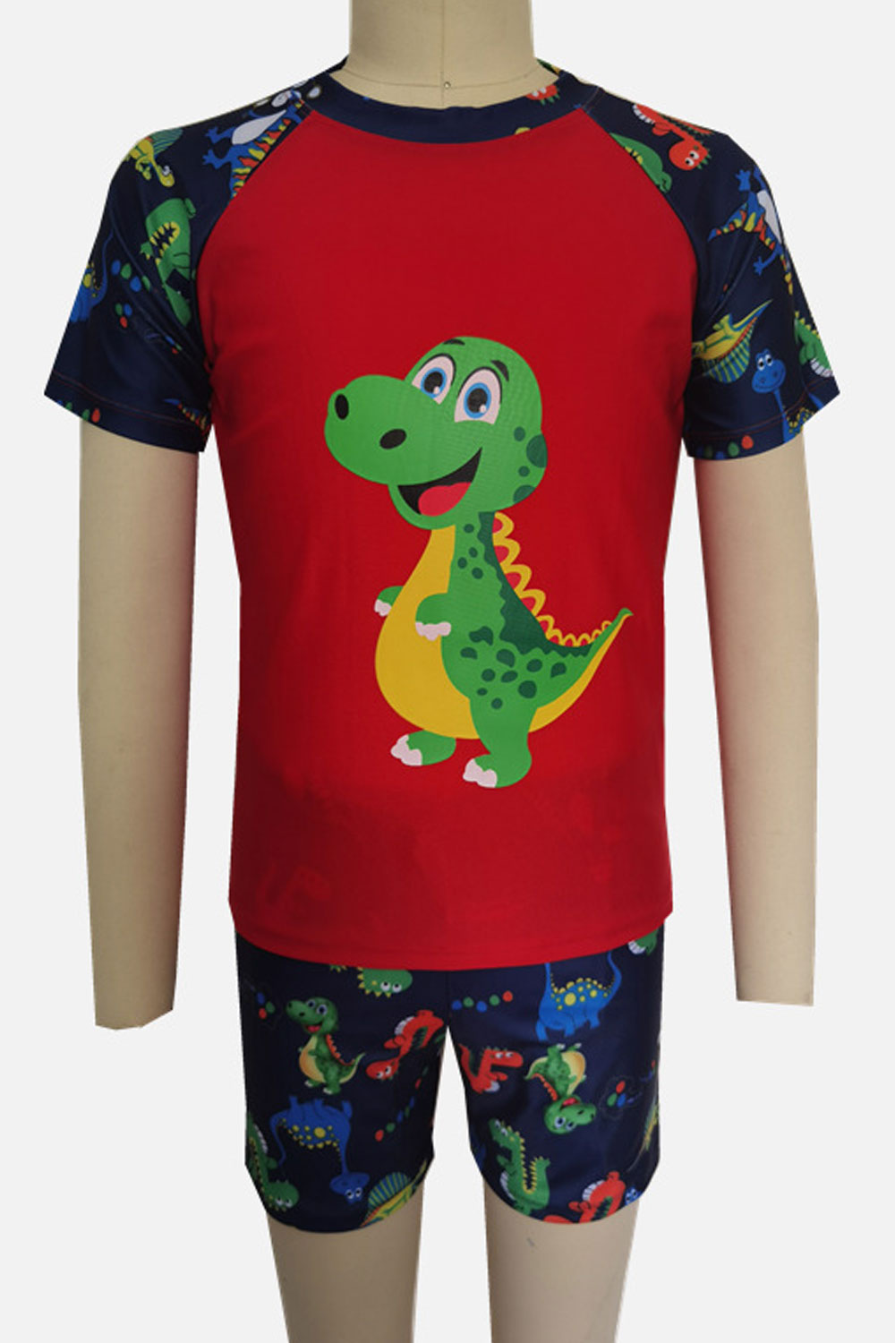 Kids Boys Trendy Cartoon Pattern Easy Round Neck Comfy Short Sleeve Two-Piece Breathable Pool Swimwear