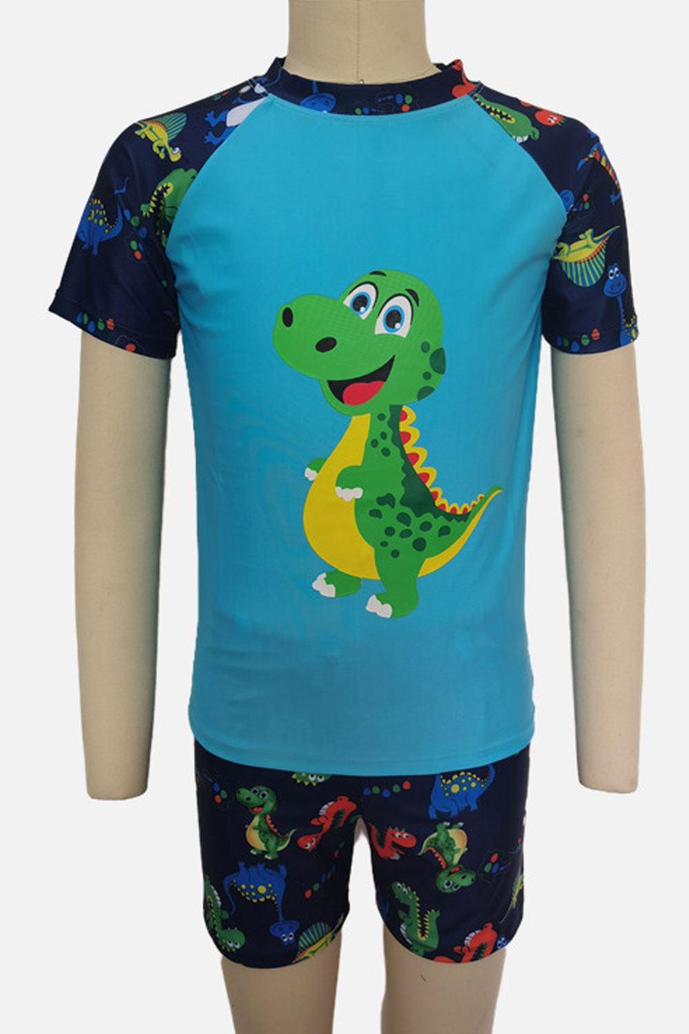 Kids Boys Trendy Cartoon Pattern Easy Round Neck Comfy Short Sleeve Two-Piece Breathable Pool Swimwear