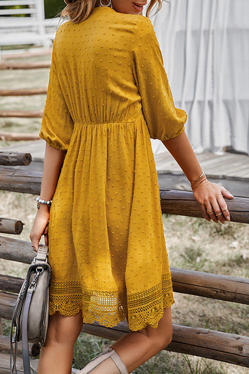 Women Thin & Comfortable Elbow Sleeve Relaxed Fit Waist Trendy Solid Colored Above Knee Weekend Dress