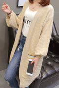 Women Ribbed Cuff Long Sleeve Elegant Solid Pattern Cozy Cardigan