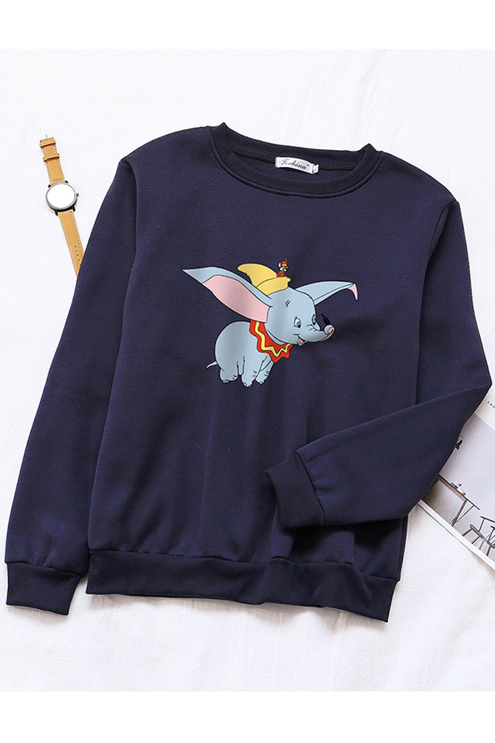 Women Relaxing Round Neck Ribbed Cuff Printed Pattern Winter Sweatshirt
