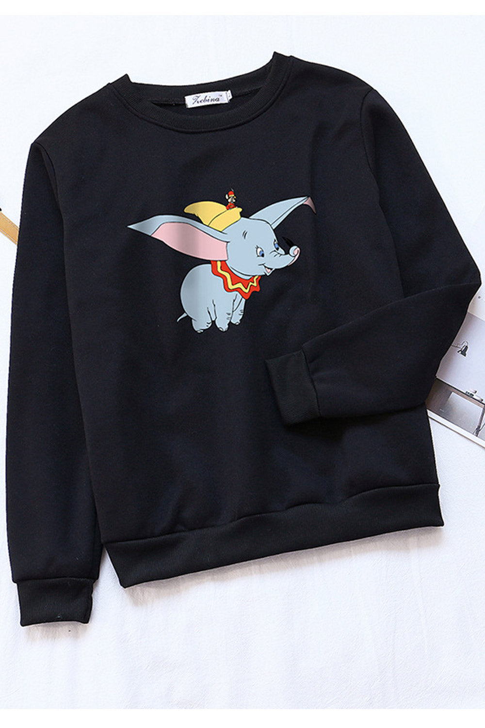Women Relaxing Round Neck Ribbed Cuff Printed Pattern Winter Sweatshirt