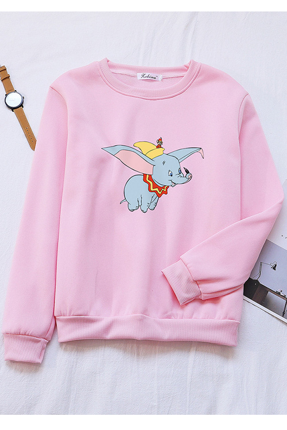 Women Relaxing Round Neck Ribbed Cuff Printed Pattern Winter Sweatshirt