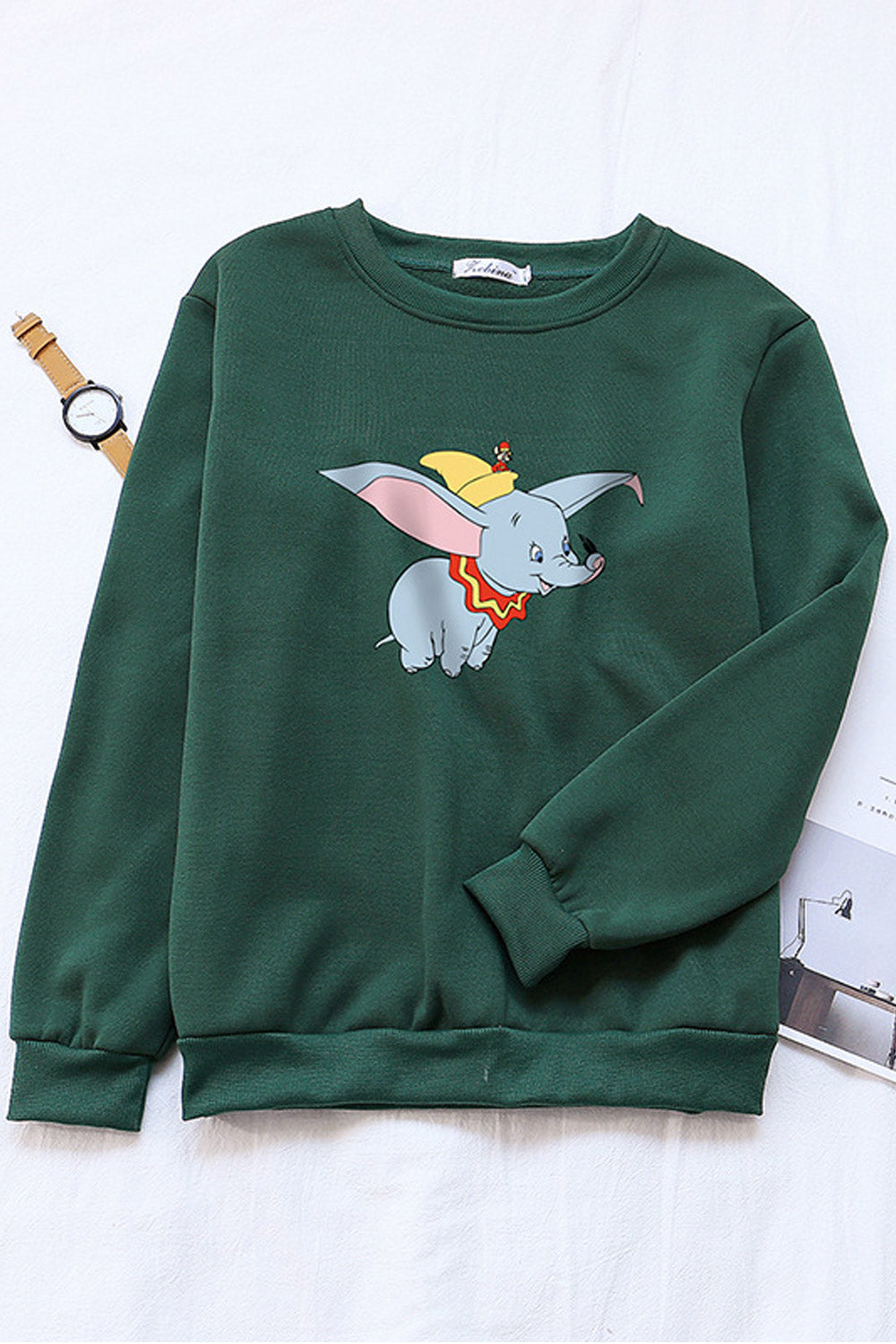 Women Relaxing Round Neck Ribbed Cuff Printed Pattern Winter Sweatshirt