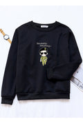 Women Lovely Ribbed Hem Round Neck Printed Pattern Winter Sweatshirt