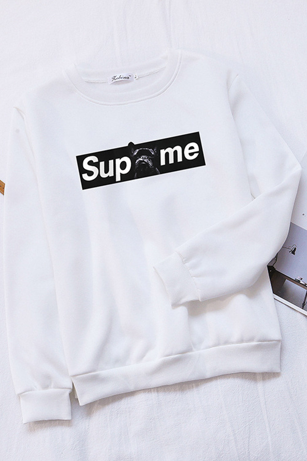 Women Elegant Long Sleeve Ribbed Cuff Printed Pattern Winter Sweatshirt