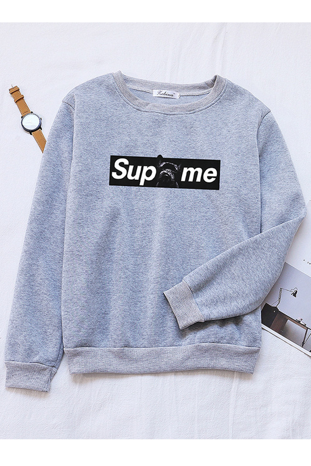 Women Elegant Long Sleeve Ribbed Cuff Printed Pattern Winter Sweatshirt