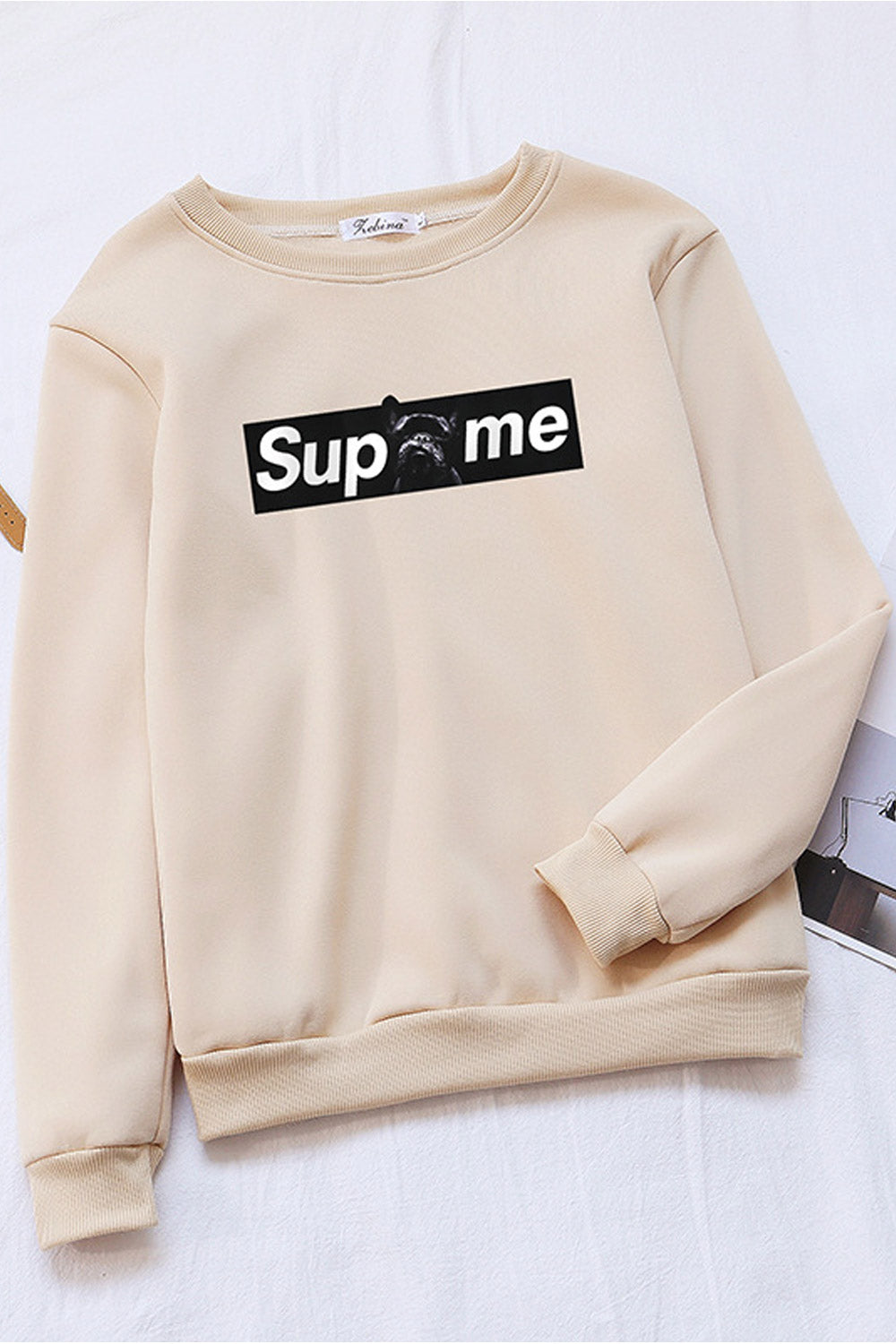 Women Elegant Long Sleeve Ribbed Cuff Printed Pattern Winter Sweatshirt