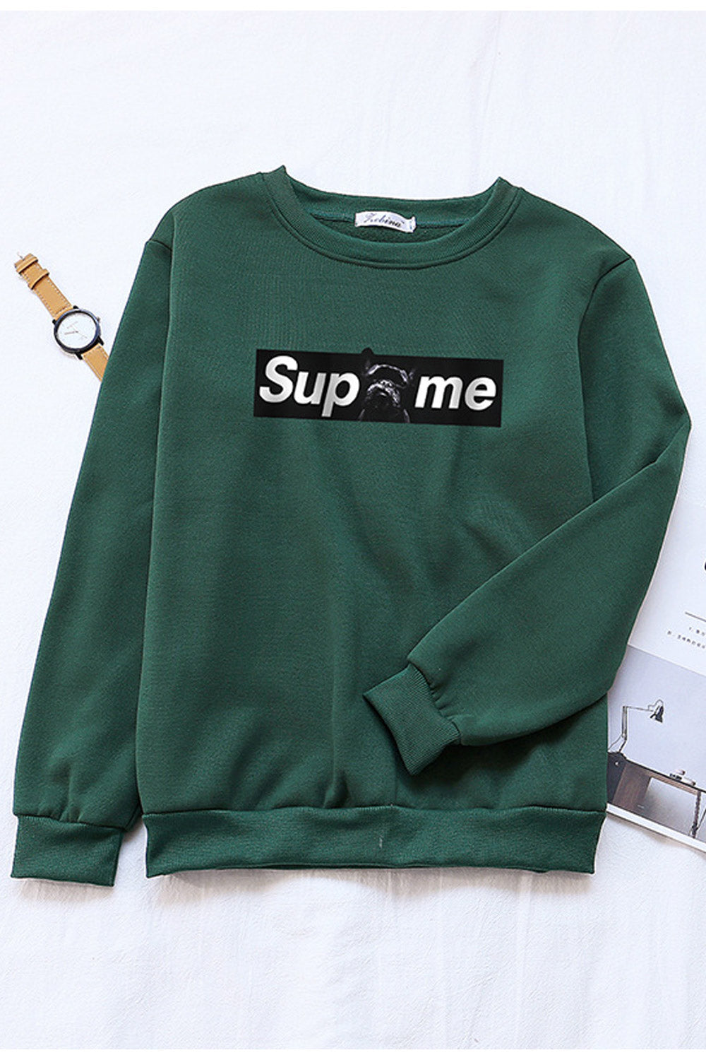 Women Elegant Long Sleeve Ribbed Cuff Printed Pattern Winter Sweatshirt