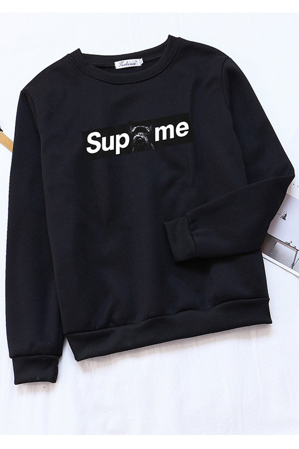 Women Elegant Long Sleeve Ribbed Cuff Printed Pattern Winter Sweatshirt